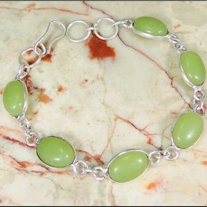 Faux Jade And Silver Bracelet 8 inches